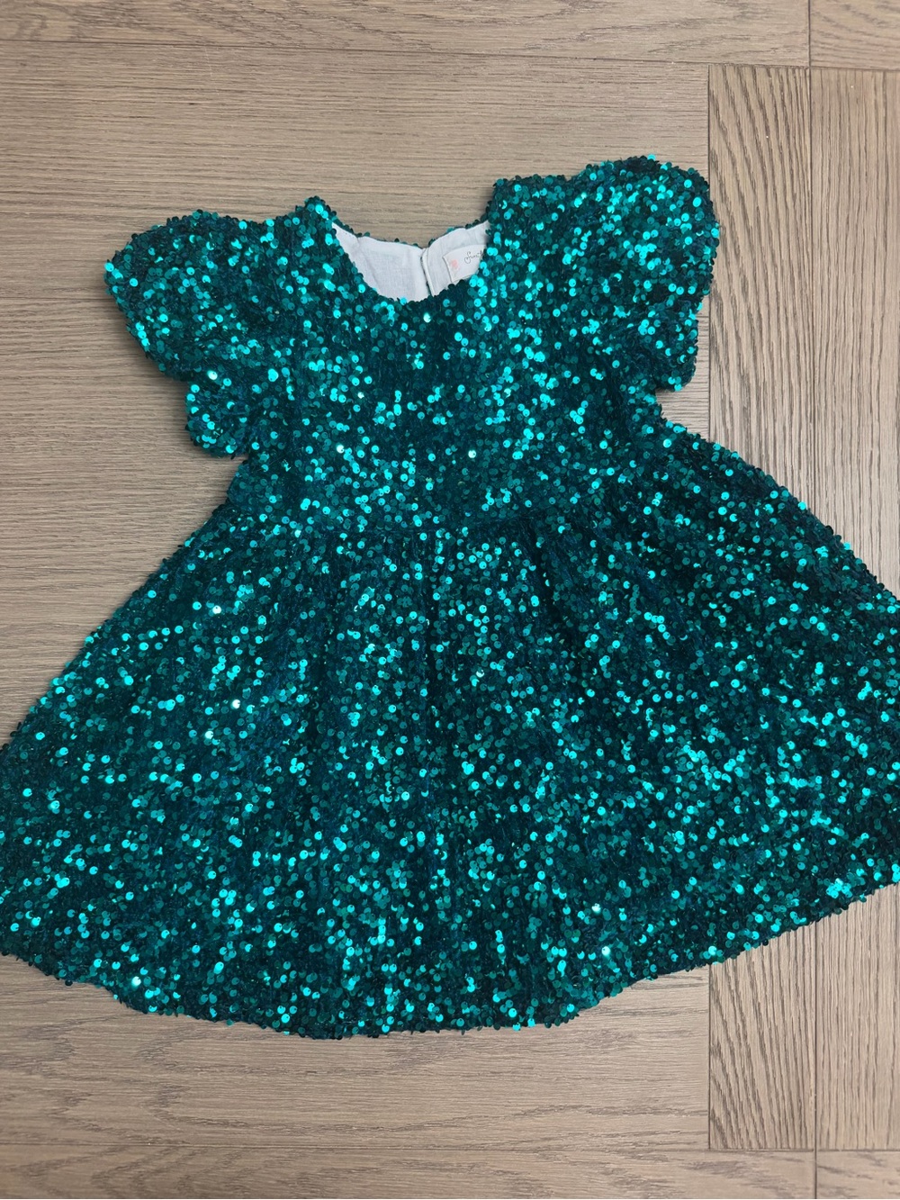 SweetHoney Teal Sequin Puff-Sleeve Dress